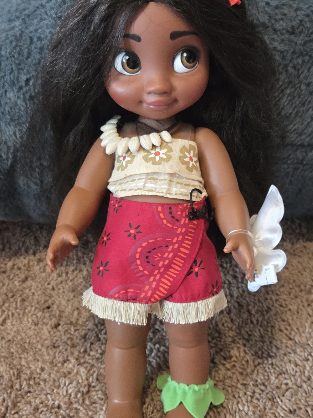 Disney Brown-Skinned Doll with Red Floral Wrap Skirt and Cream Top